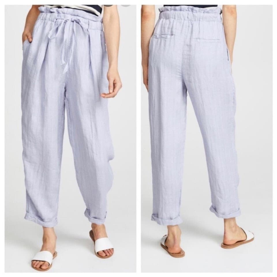 Free People Only Over You 100% Linen Paper-Bag Pants Elastic Waist Lavender Sz.M - Thumbnail 4