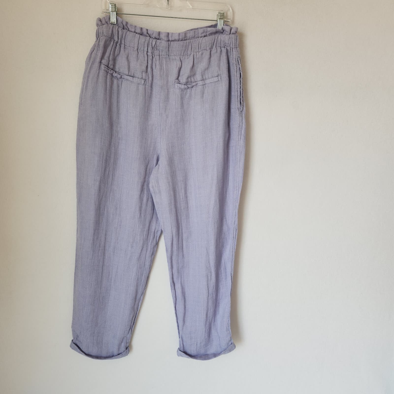 Free People Only Over You 100% Linen Paper-Bag Pants Elastic Waist Lavender Sz.M - Thumbnail 5