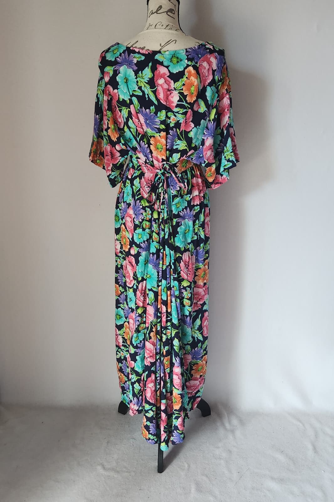 Vintage Diane Von Furstenberg Color Authority Floral Maxi Dress Tie- Back Sz.3X - Thumbnail 7