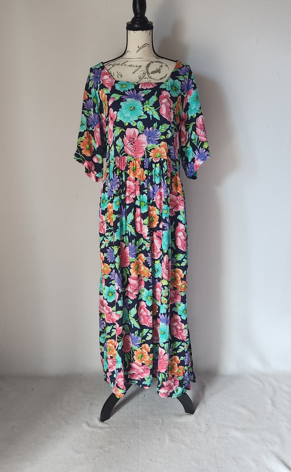Vintage Diane Von Furstenberg Color Authority Floral Maxi Dress Tie- Back Sz.3X - Thumbnail 4