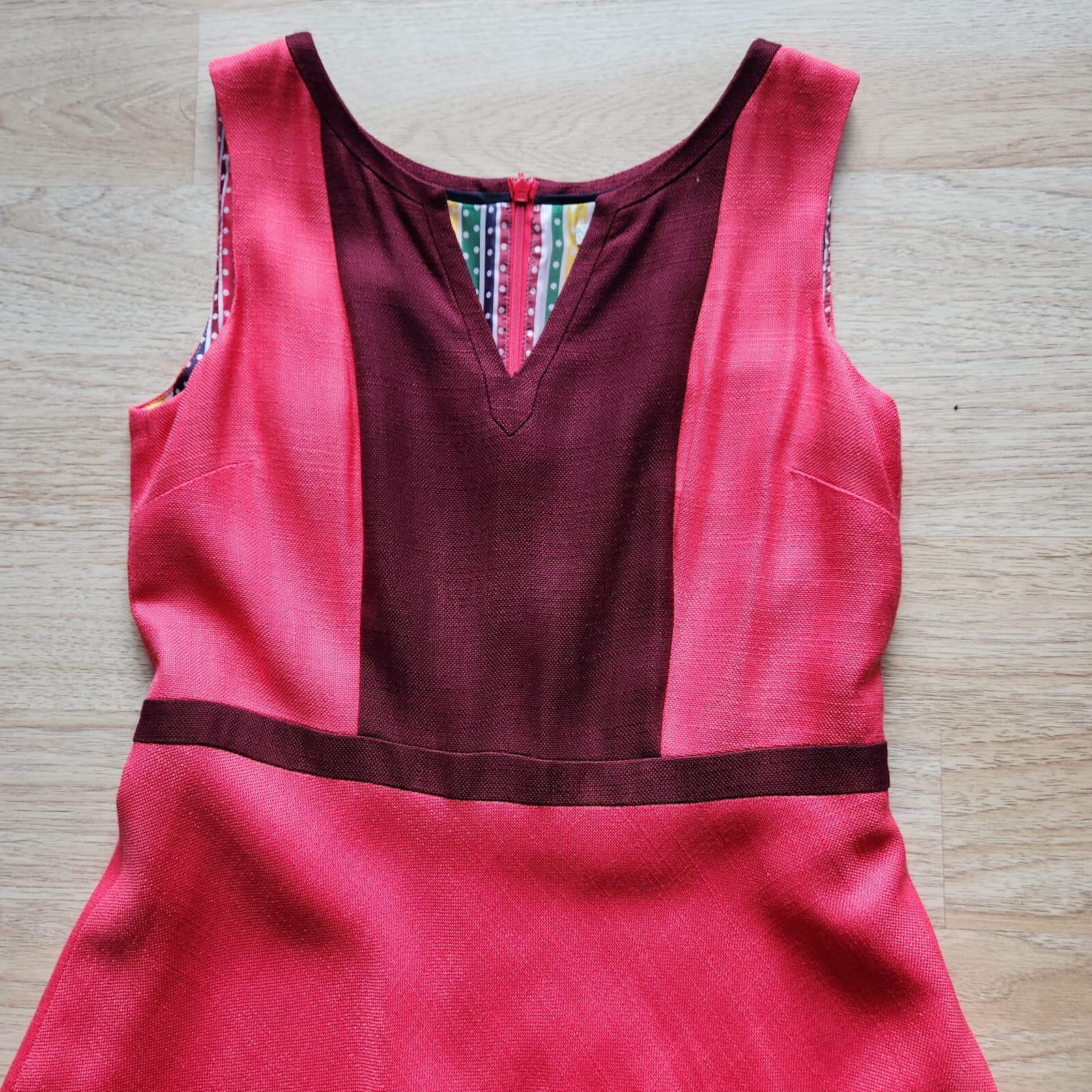 Boden Monica Sleeveless A-Line Dress Pink Burgundy Textured Viscose Size 8R - Thumbnail 6