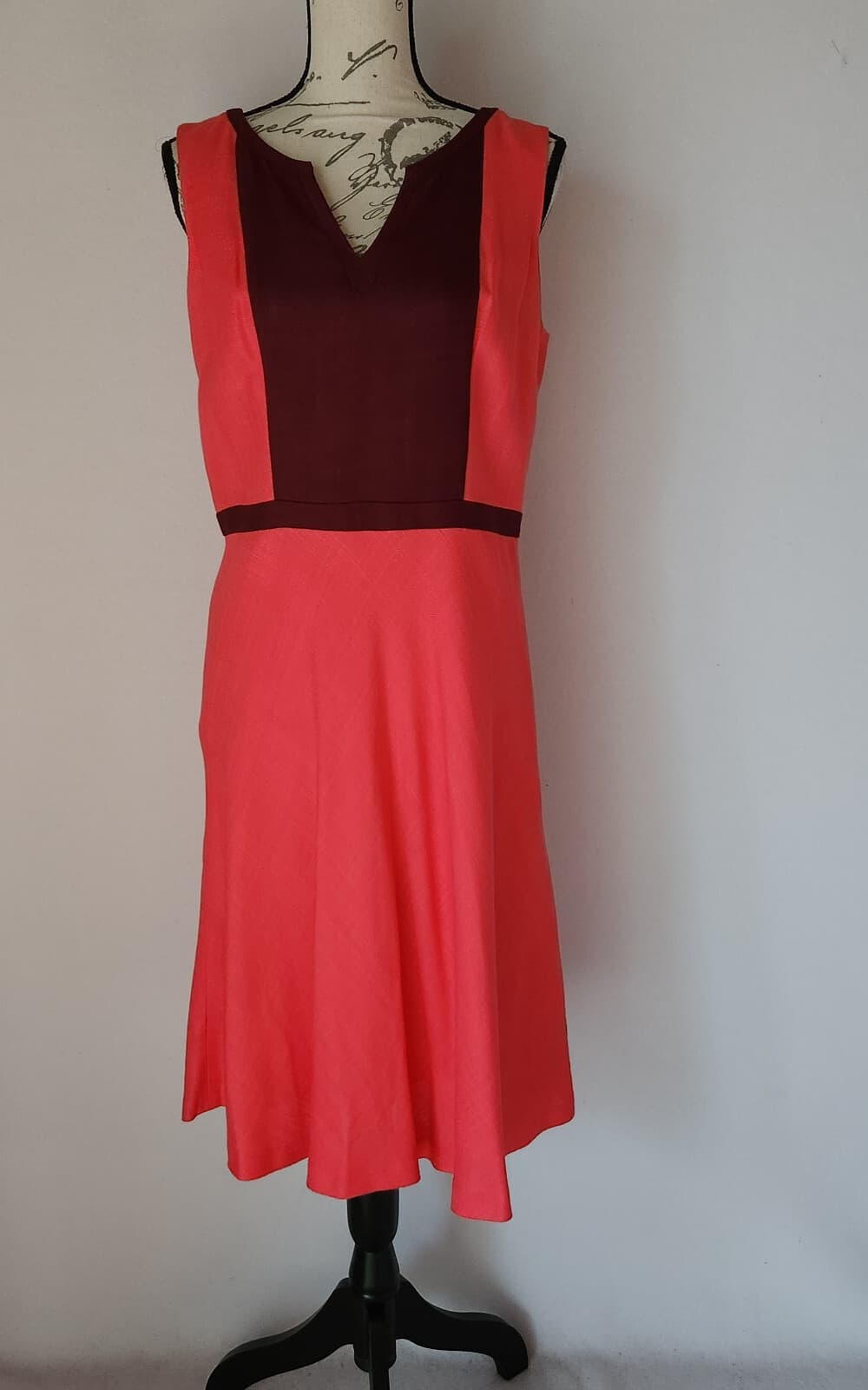 Boden Monica Sleeveless A-Line Dress Pink Burgundy Textured Viscose Size 8R - Thumbnail 2