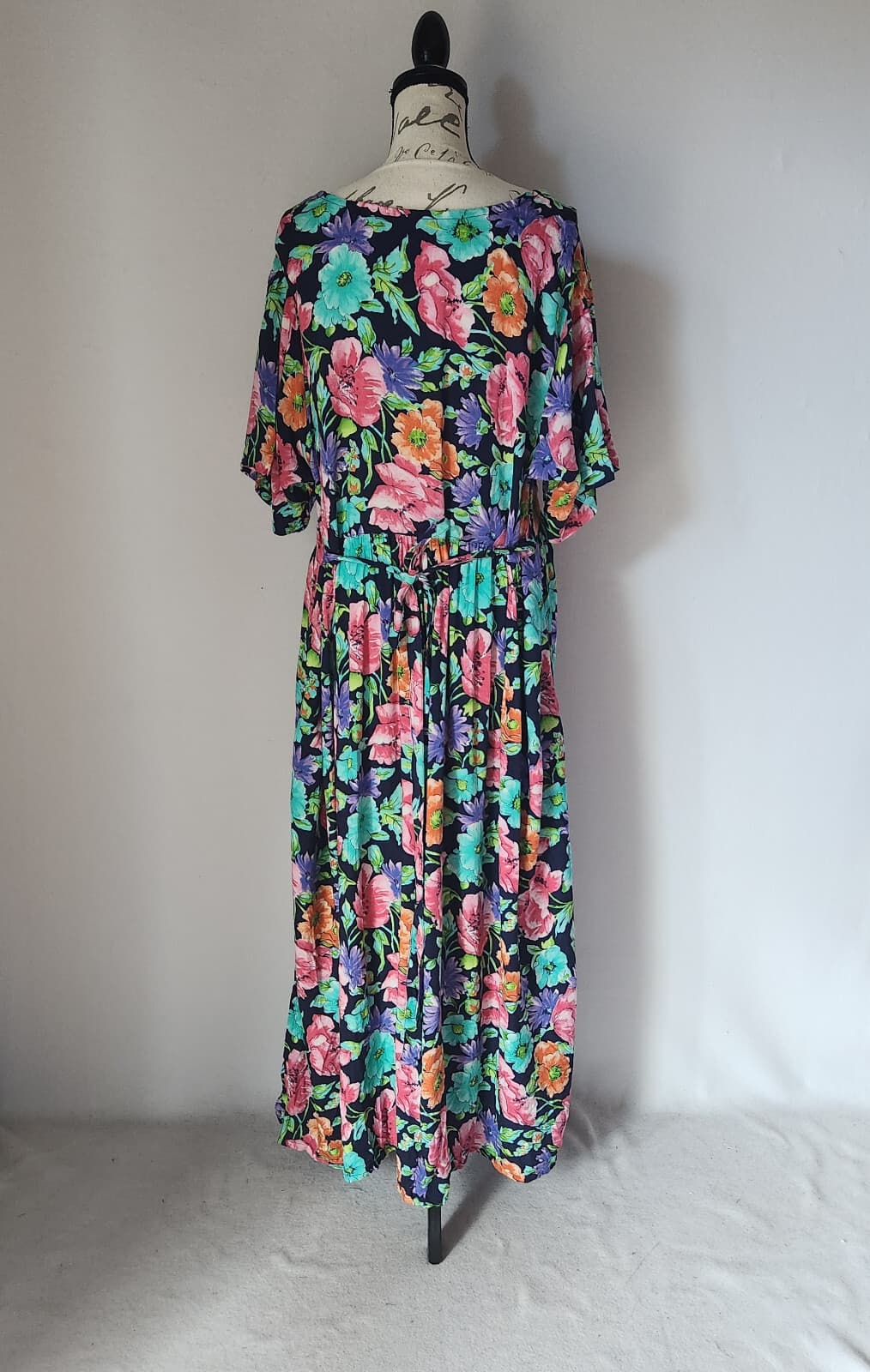 Vintage Diane Von Furstenberg Color Authority Floral Maxi Dress Tie- Back Sz.3X - Thumbnail 8
