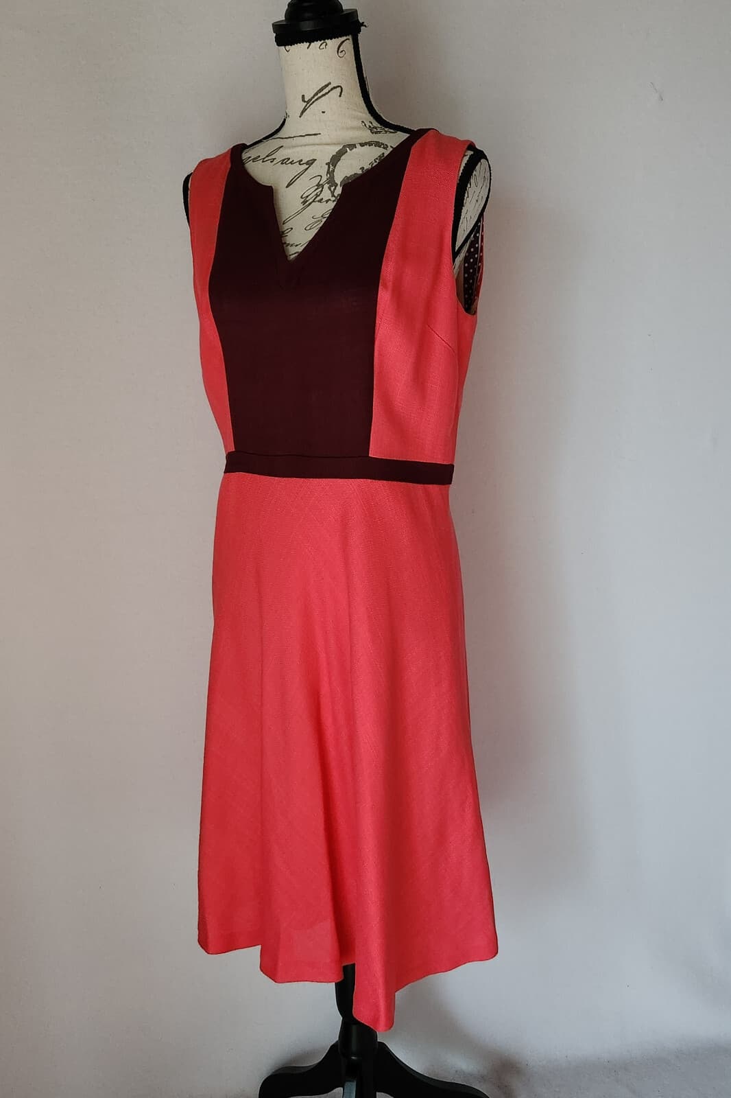 Boden Monica Sleeveless A-Line Dress Pink Burgundy Textured Viscose Size 8R - Thumbnail 5