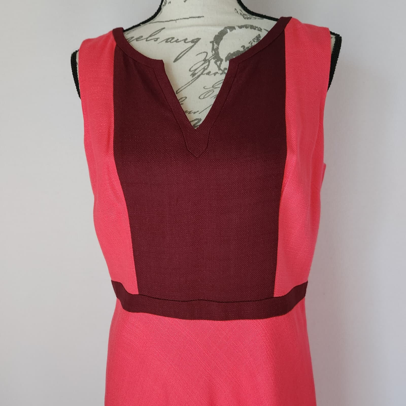 Boden Monica Sleeveless A-Line Dress Pink Burgundy Textured Viscose Size 8R - Thumbnail 4
