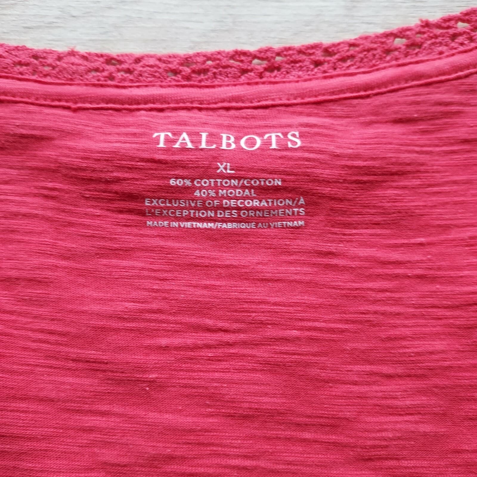 Talbots Lace Trim Square Neck Knit Top Short Sleeve Cotton Blend Red Women XL - Thumbnail 8