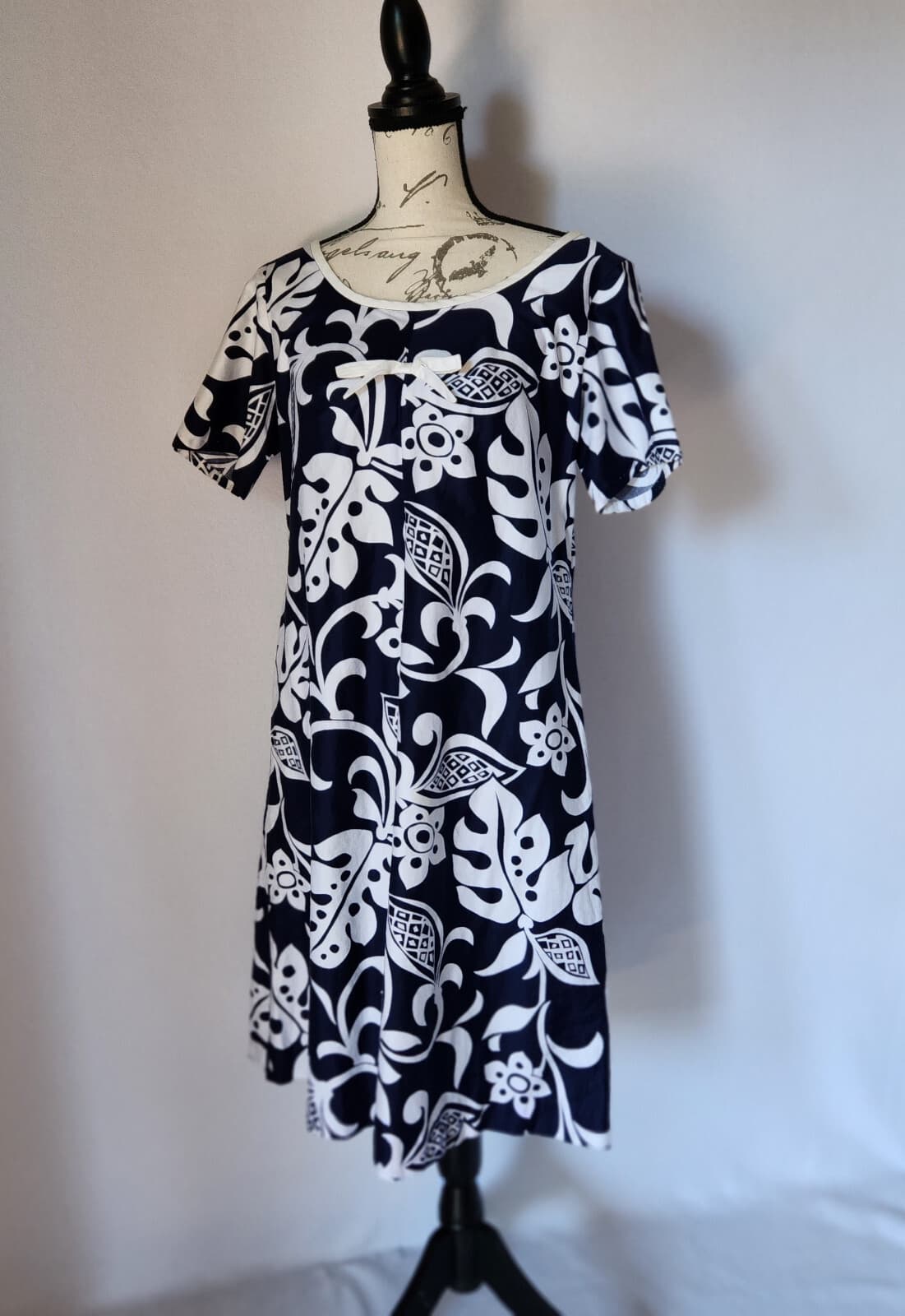 Vintage Mildred's Of Hawaii Floral Dress Short Sleeve Pocket Blue White Sz.S