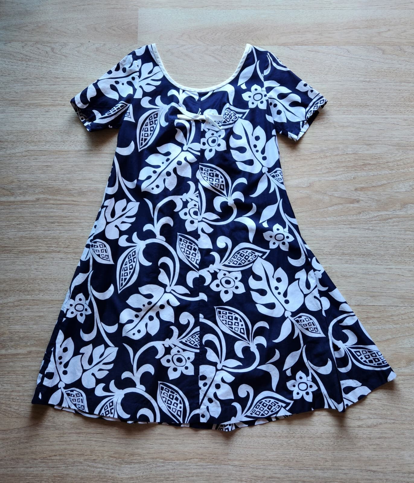Vintage Mildred's Of Hawaii Floral Dress Short Sleeve Pocket Blue White Sz.S - Thumbnail 5
