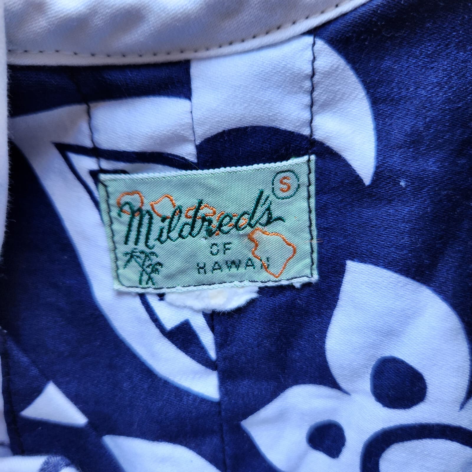 Vintage Mildred's Of Hawaii Floral Dress Short Sleeve Pocket Blue White Sz.S - Thumbnail 8