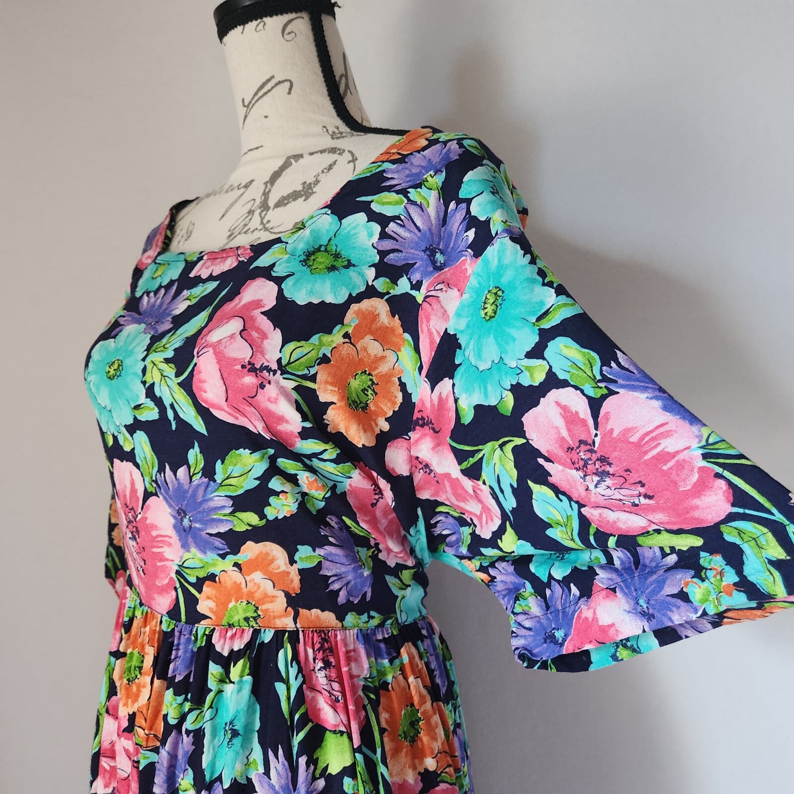 Vintage Diane Von Furstenberg Color Authority Floral Maxi Dress Tie- Back Sz.3X - Thumbnail 5