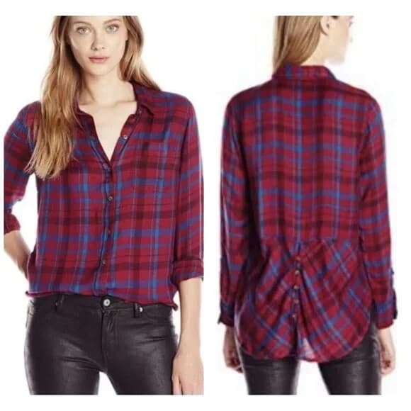 Lucky Brand Flannel Plaid Button-Up Shirt Back Split-Button Red Blue Women's M - Thumbnail 7