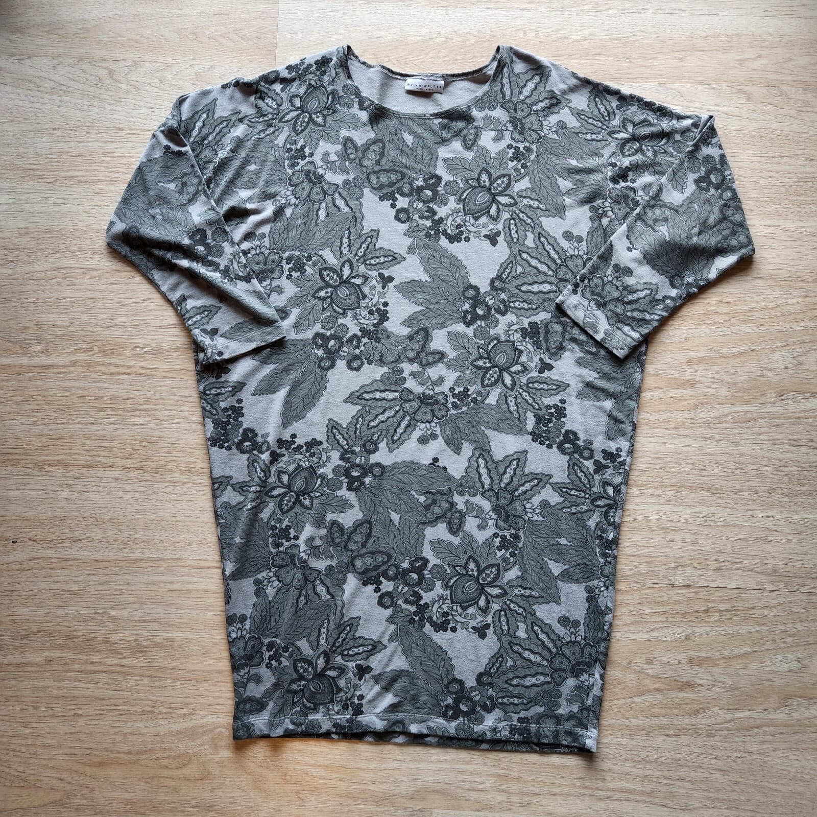 Bryn Walker Alanna Floral Terry Knit Dress Drop Shoulder Sleeve Grey Women S USA - Thumbnail 6