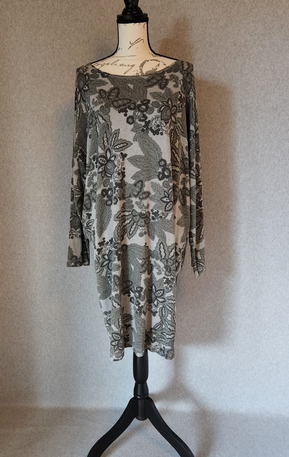 Bryn Walker Alanna Floral Terry Knit Dress Drop Shoulder Sleeve Grey Women S USA - Thumbnail 2