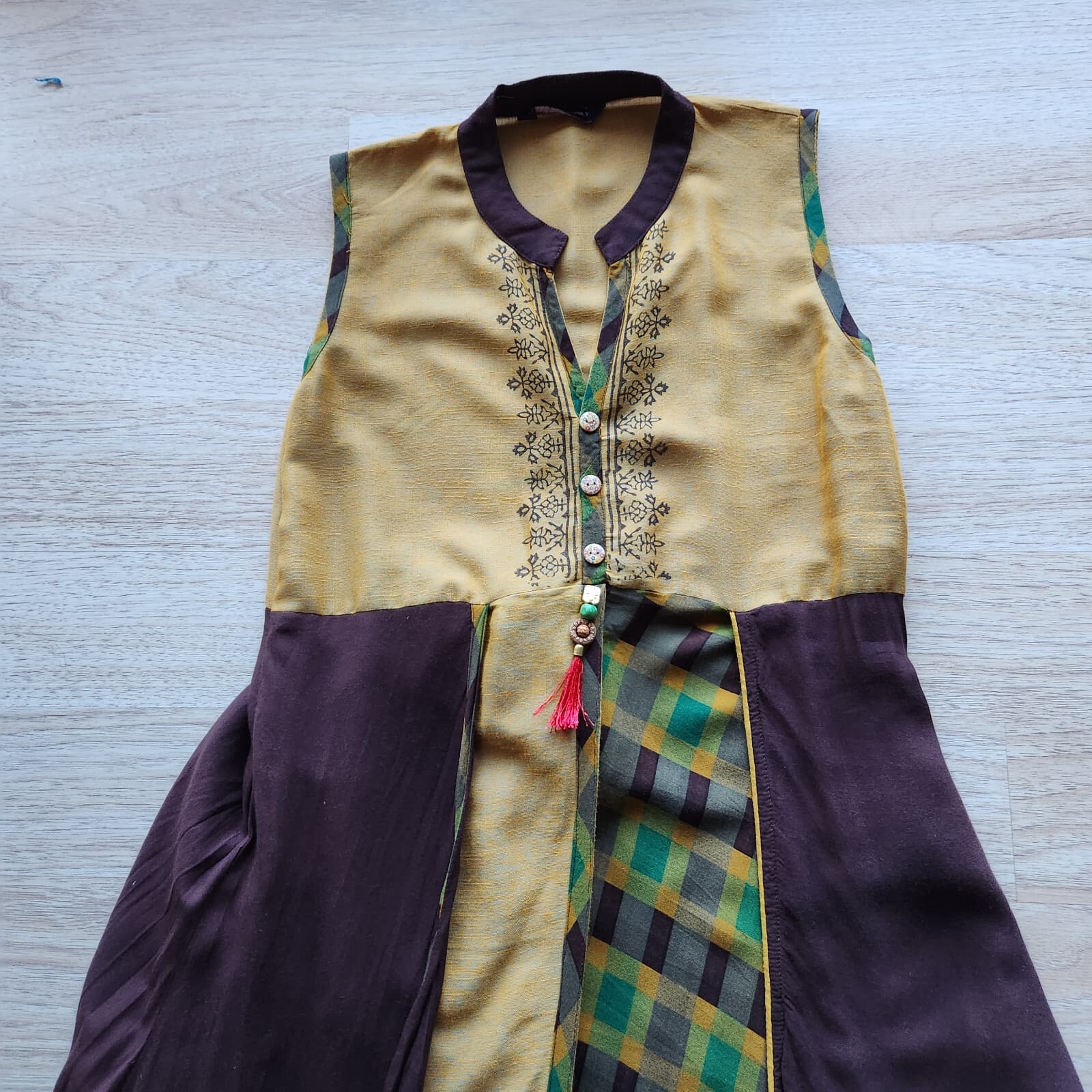 Dry Clean Only Lagenlook Mandarin Layered Maxi Dress Sleeveless Multicolor Sz.M - Thumbnail 5