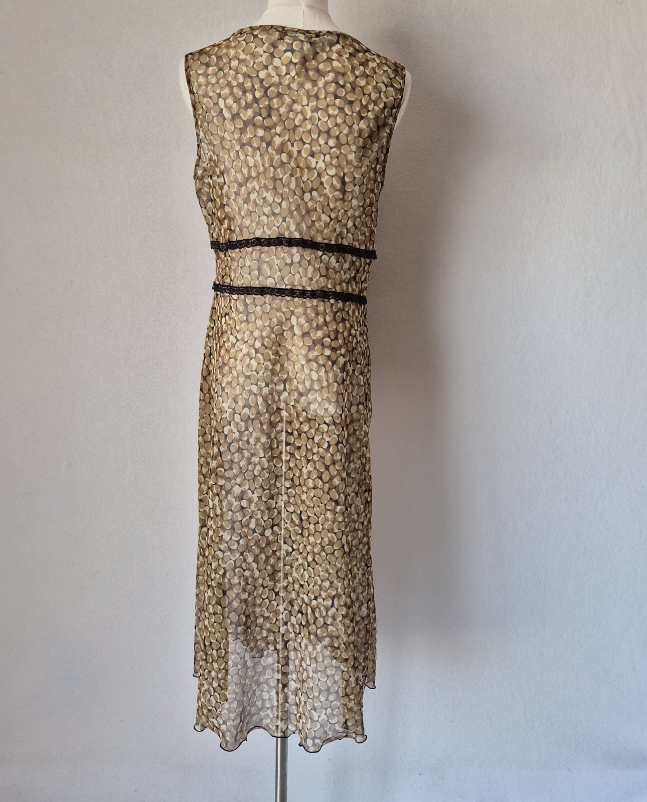 Vintage Y2K Meghan Matthews Sheer Chiffon Lace Trim Midi Dress Sleeveless Sz.10 - Thumbnail 6