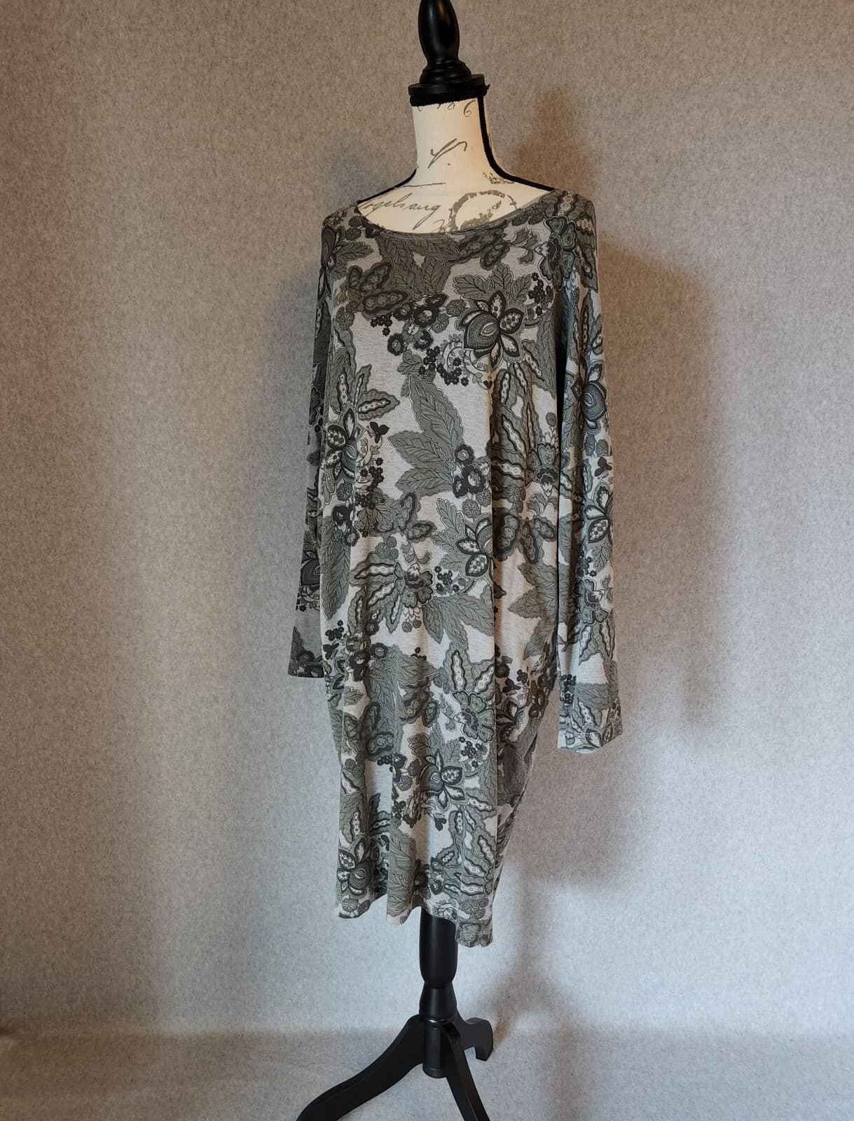 Bryn Walker Alanna Floral Terry Knit Dress Drop Shoulder Sleeve Grey Women S USA - Thumbnail 4