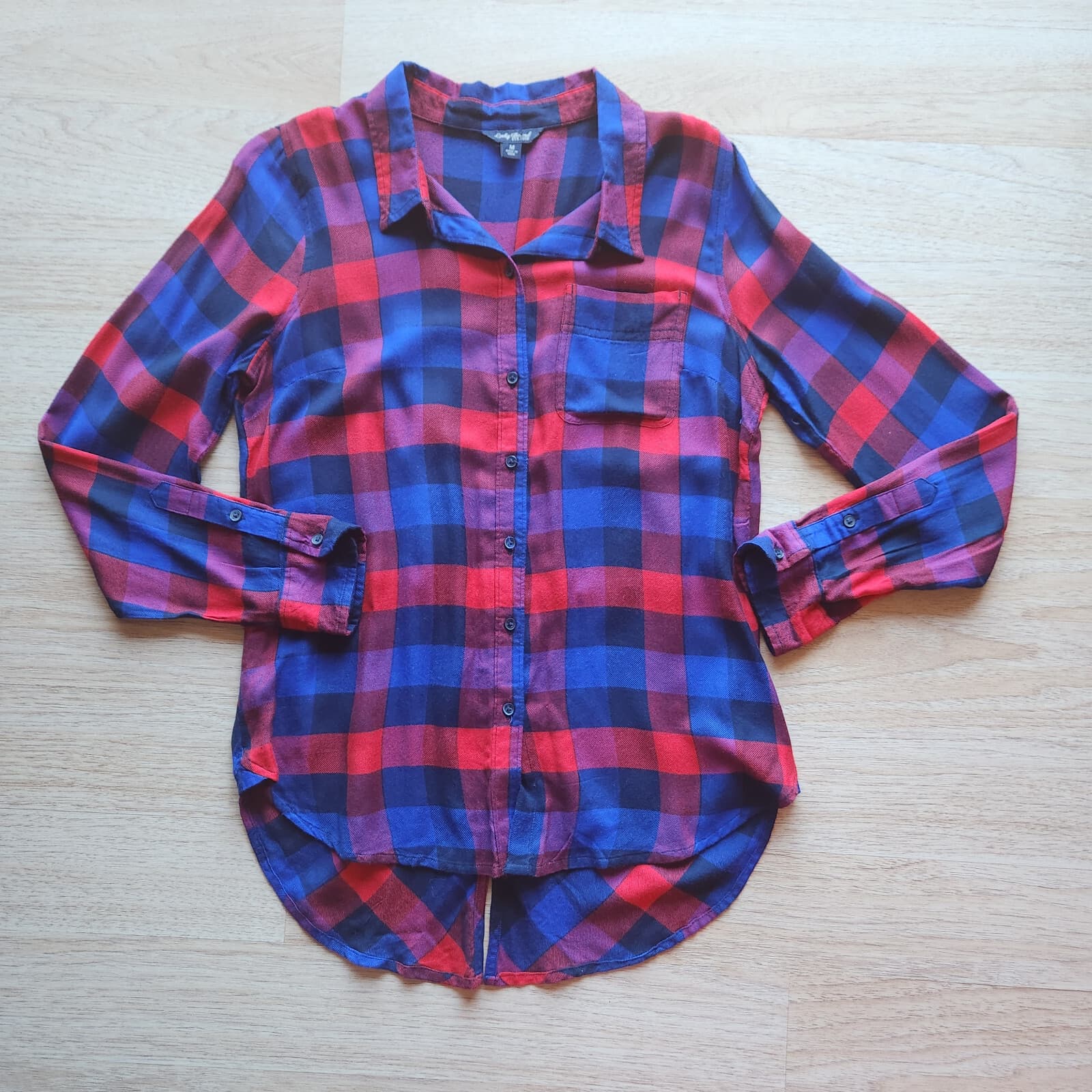 Lucky Brand Flannel Plaid Button-Up Shirt Back Split-Button Red Blue Women's M - Thumbnail 5