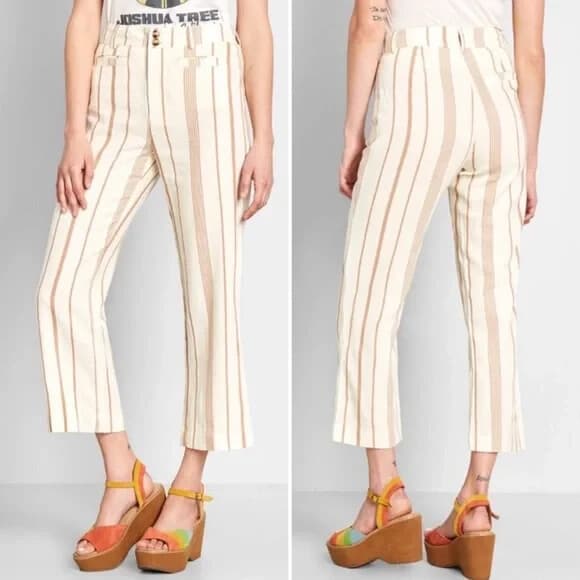 Modcloth New Opportunity 2 Piece Linen-Blend Blazer Pants Set Stripe Beige M-12 - Thumbnail 4