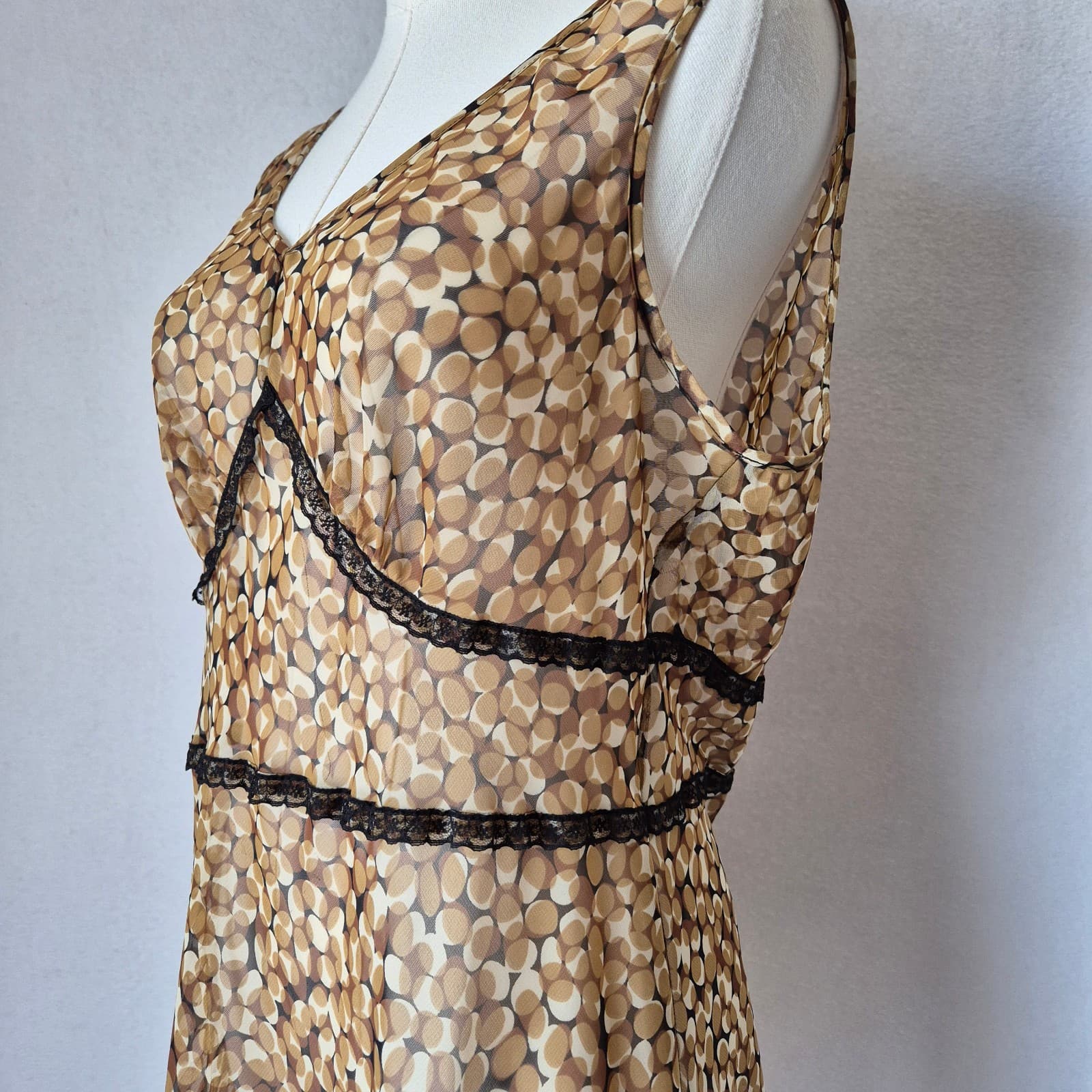 Vintage Y2K Meghan Matthews Sheer Chiffon Lace Trim Midi Dress Sleeveless Sz.10 - Thumbnail 4