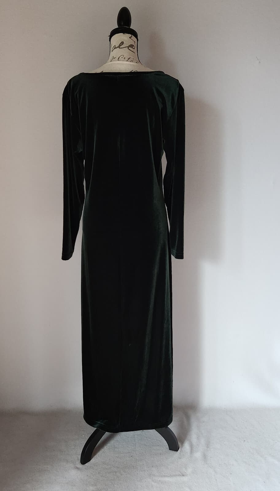 Vintage Sunbelt Made in USA Green Velvet Maxi Shift Dress Square Neck Sz.M - Thumbnail 5