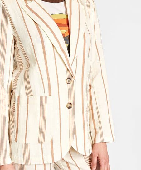 Modcloth New Opportunity 2 Piece Linen-Blend Blazer Pants Set Stripe Beige M-12 - Thumbnail 5