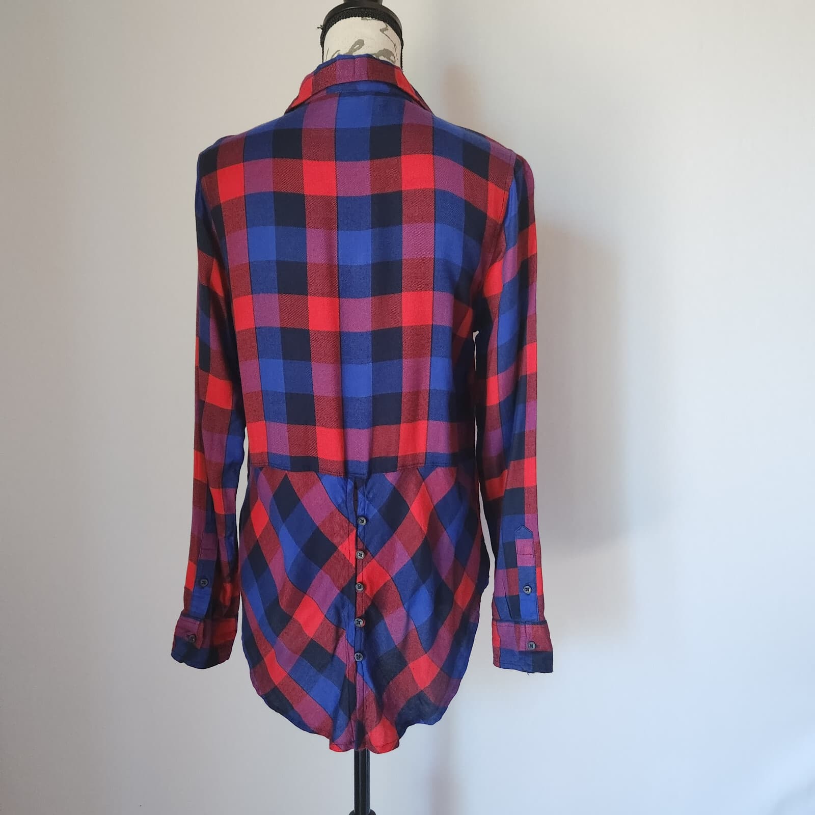 Lucky Brand Flannel Plaid Button-Up Shirt Back Split-Button Red Blue Women's M - Thumbnail 2