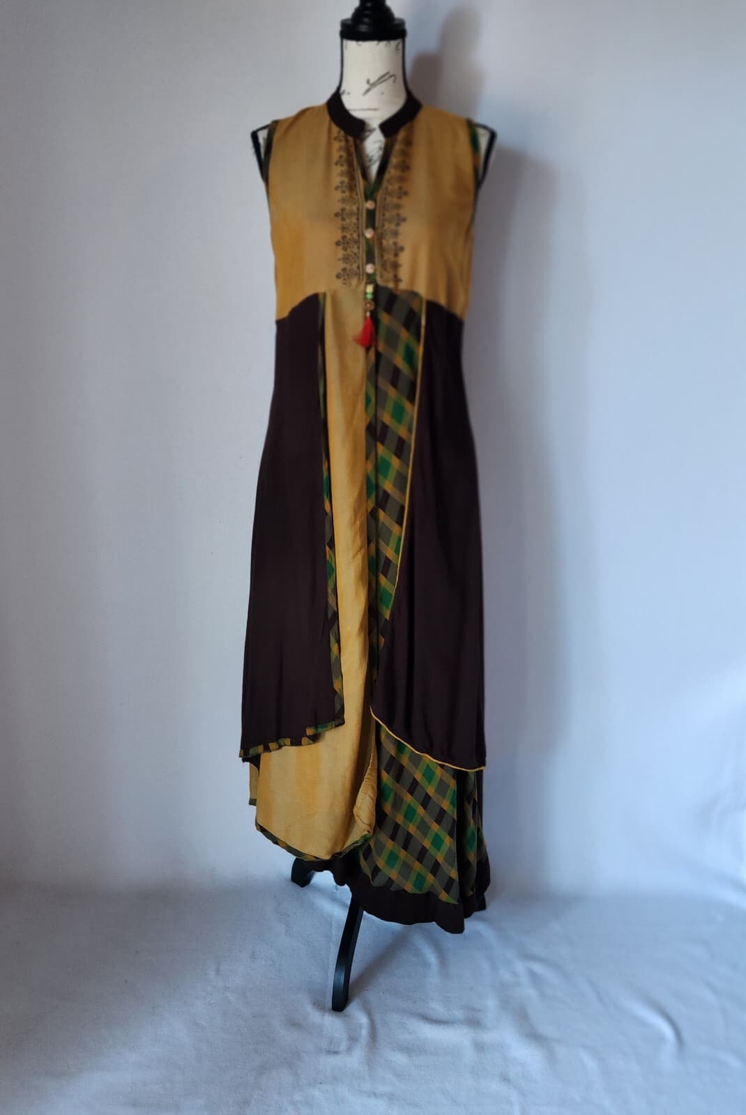 Dry Clean Only Lagenlook Mandarin Layered Maxi Dress Sleeveless Multicolor Sz.M - Thumbnail 2