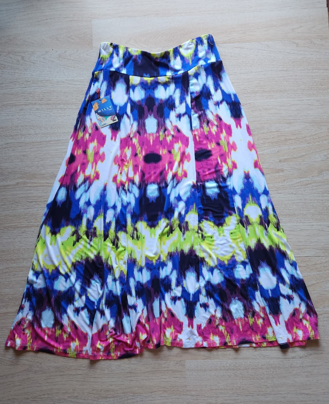 NWT Milly Sashgu Bougainvillea Knit Maxi Skirt Elastic Waist Multicolor Sz.L $54 - Thumbnail 2