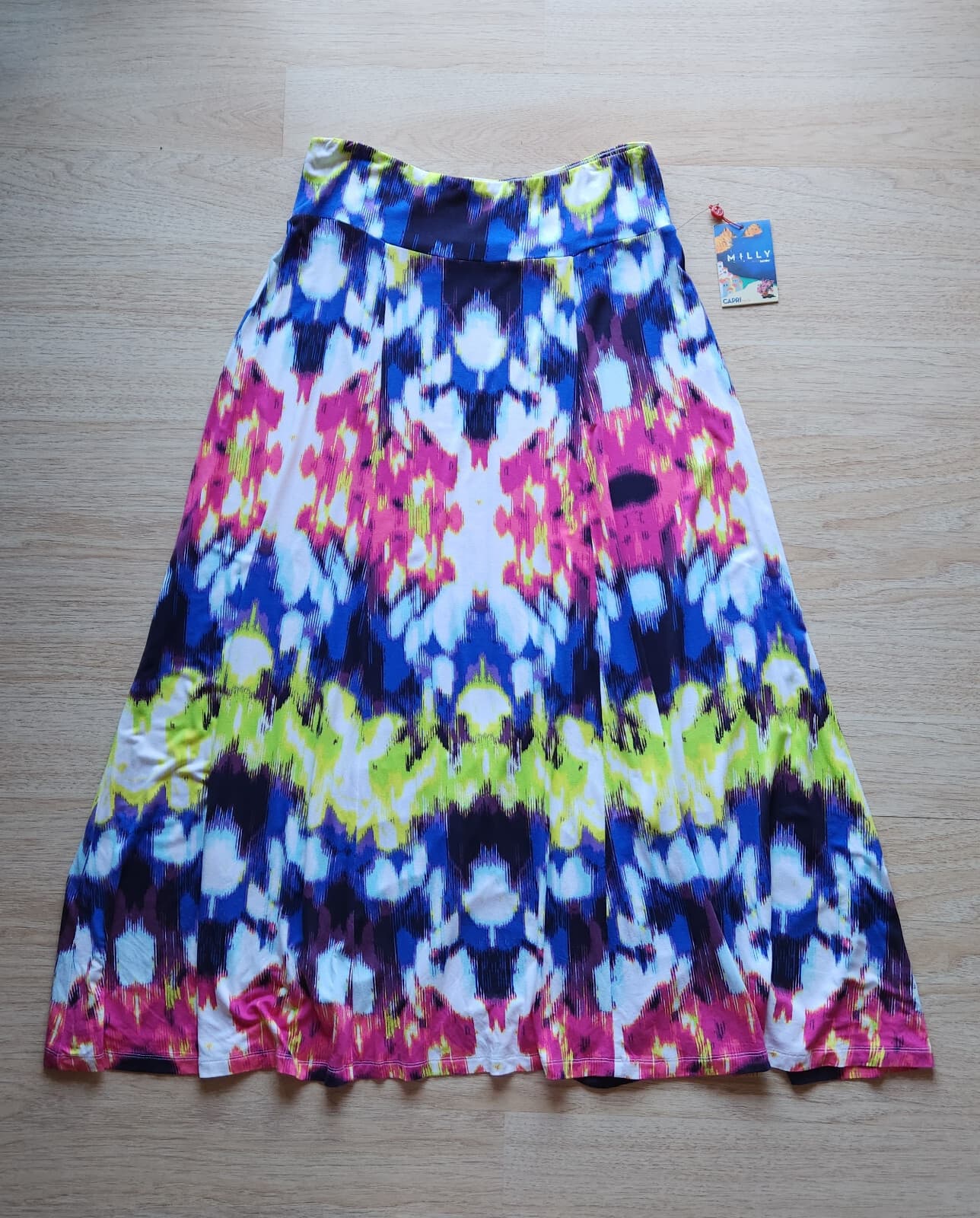 NWT Milly Sashgu Bougainvillea Knit Maxi Skirt Elastic Waist Multicolor Sz.L $54 - Thumbnail 4
