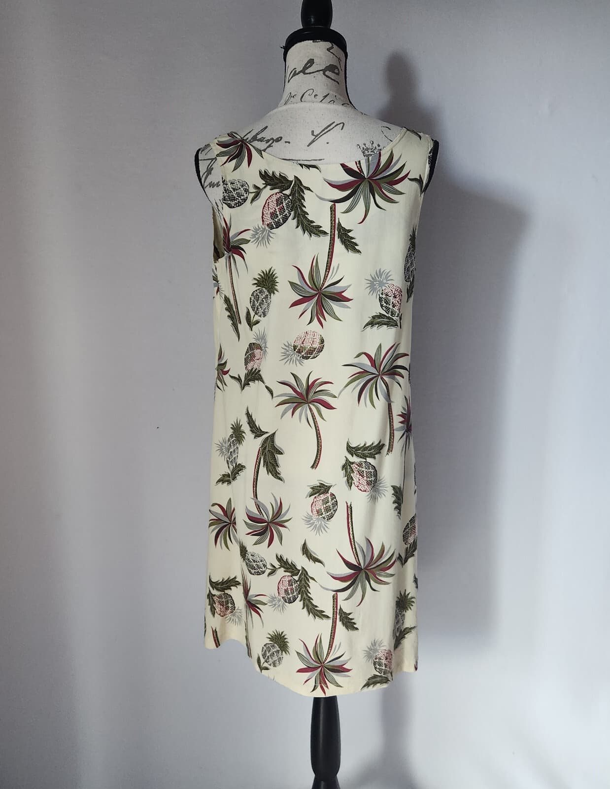 Vintage Reyn Spooner Hawaii Pineapple Palm Tree Shift Dress Sleeveless Cream M - Thumbnail 4