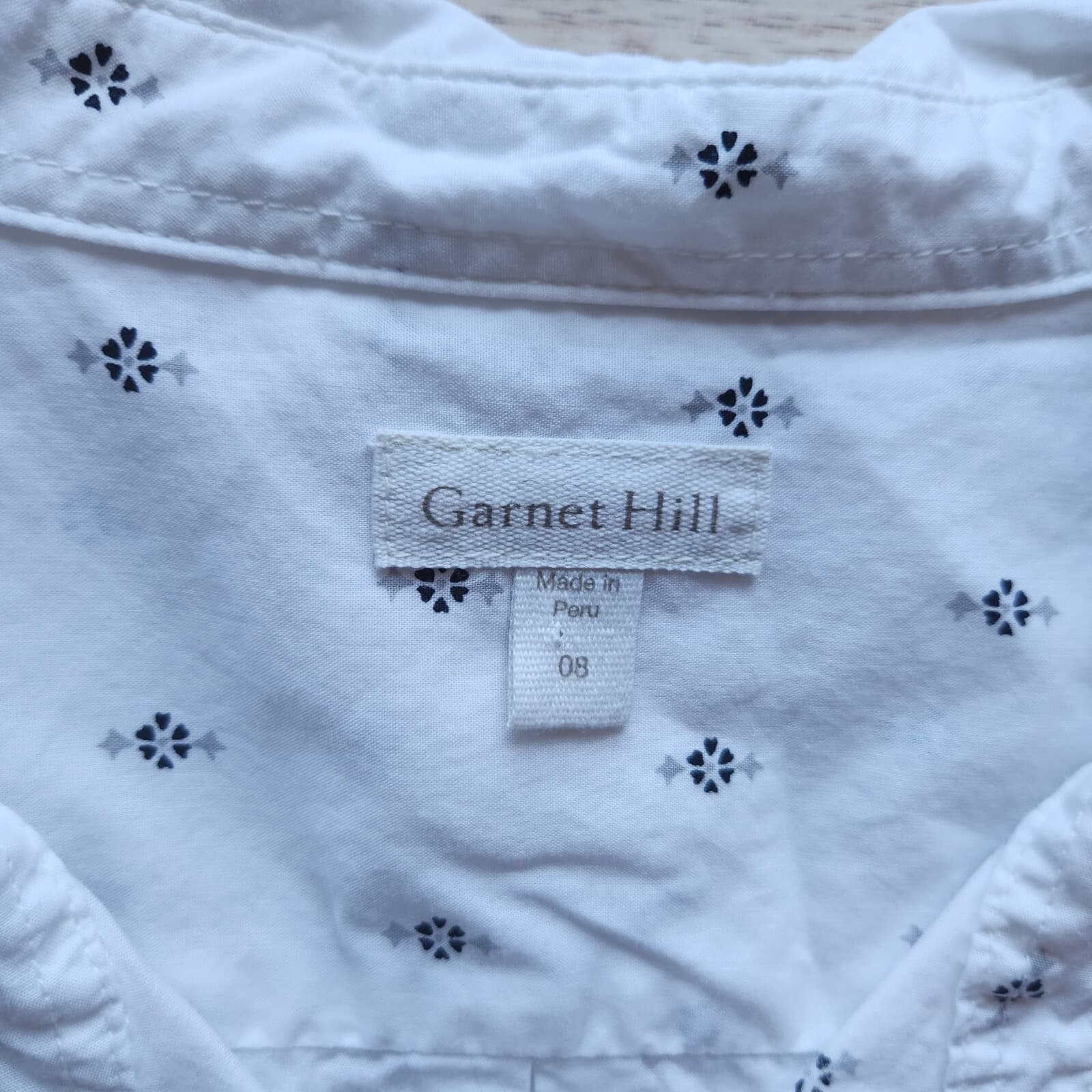 Garnet Hill Organic Pima Cotton Star Floral Button Shirt Long Sleeve White Sz.8 - Thumbnail 7