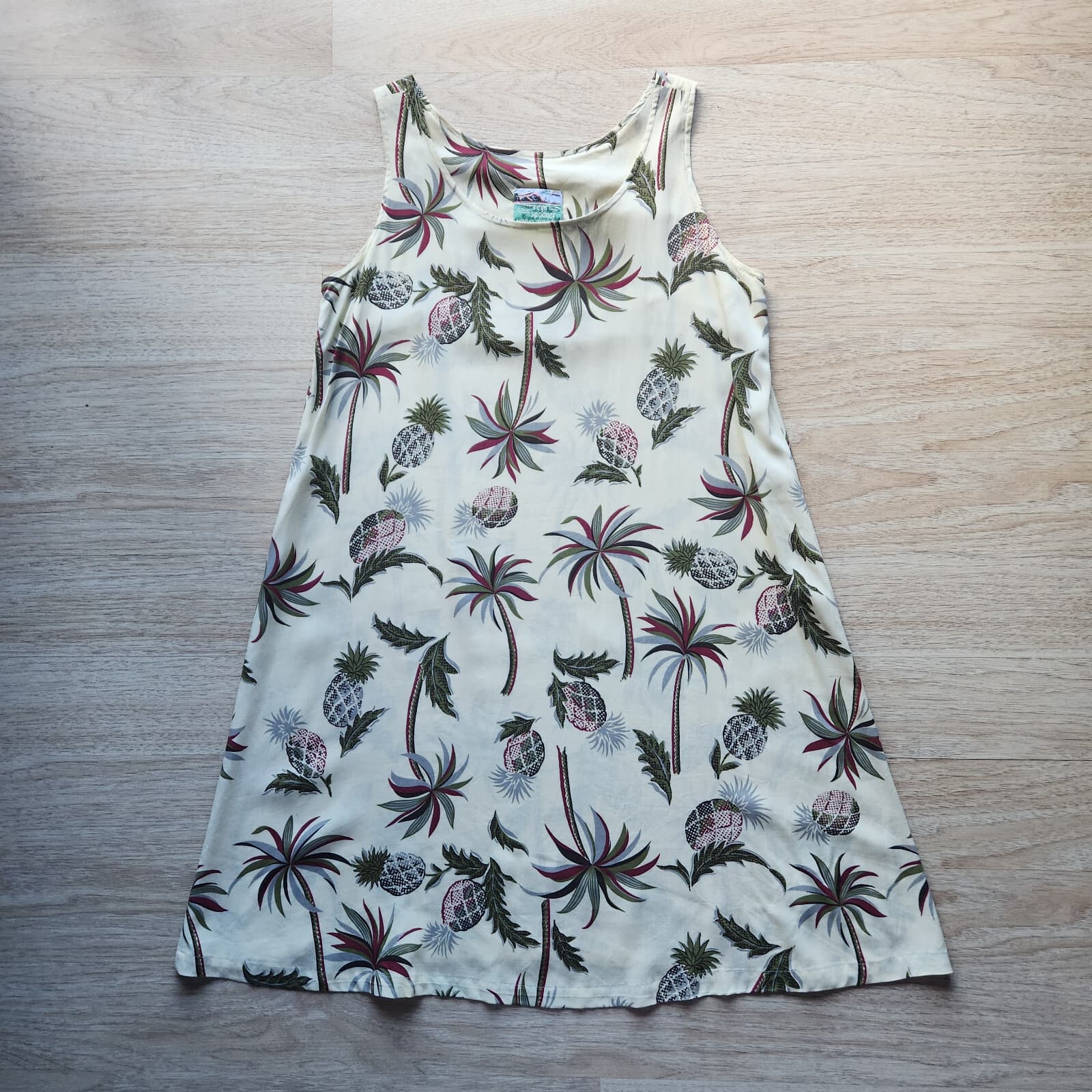 Vintage Reyn Spooner Hawaii Pineapple Palm Tree Shift Dress Sleeveless Cream M - Thumbnail 5