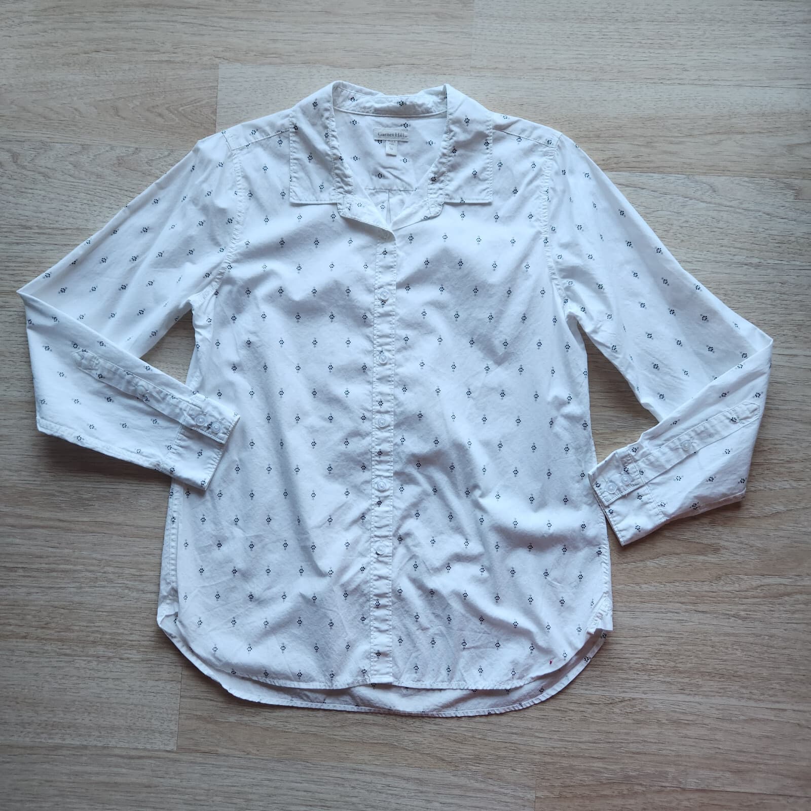 Garnet Hill Organic Pima Cotton Star Floral Button Shirt Long Sleeve White Sz.8 - Thumbnail 6