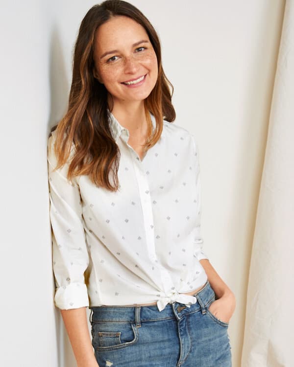Garnet Hill Organic Pima Cotton Star Floral Button Shirt Long Sleeve White Sz.8 - Thumbnail 3