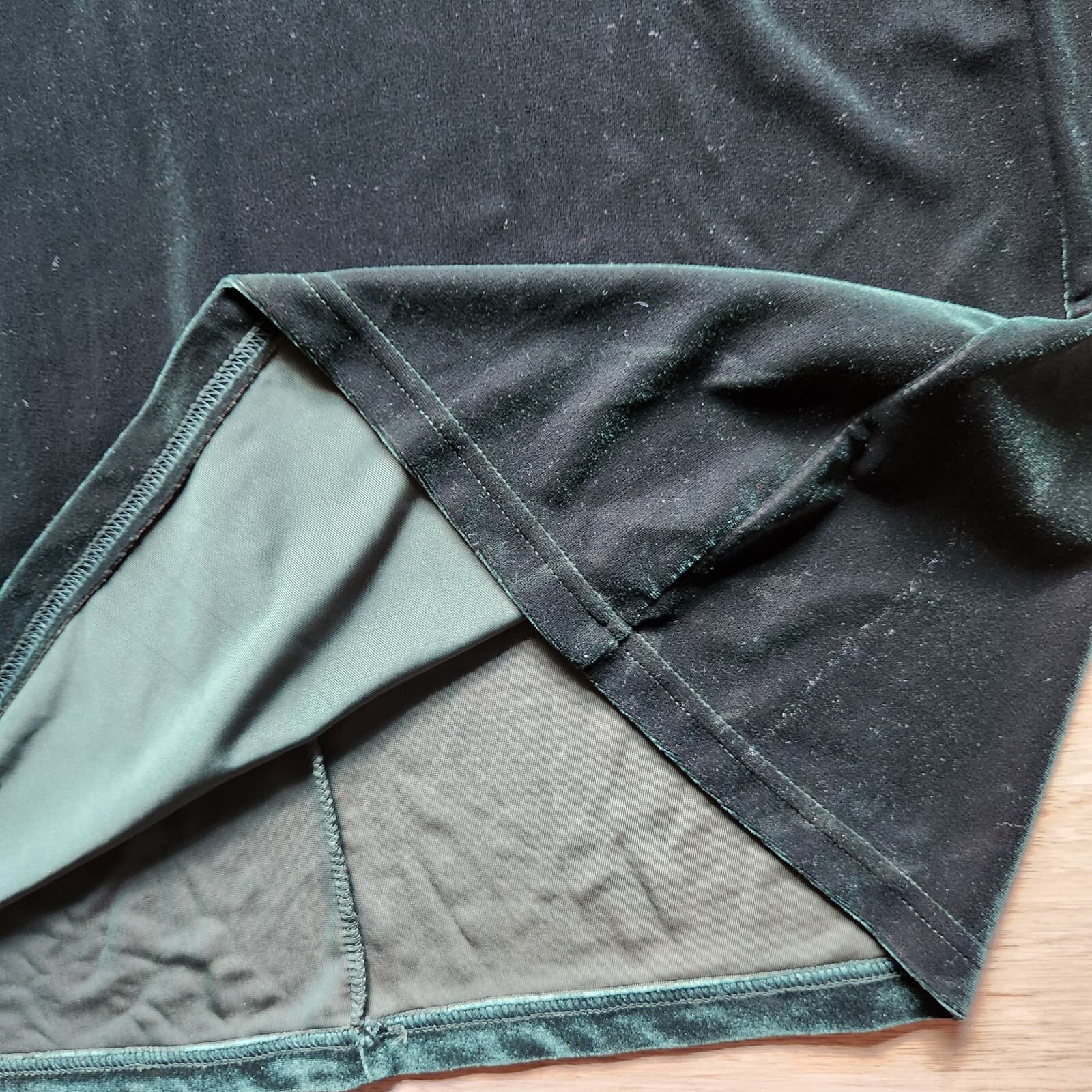Vintage Sunbelt Made in USA Green Velvet Maxi Shift Dress Square Neck Sz.M - Thumbnail 8