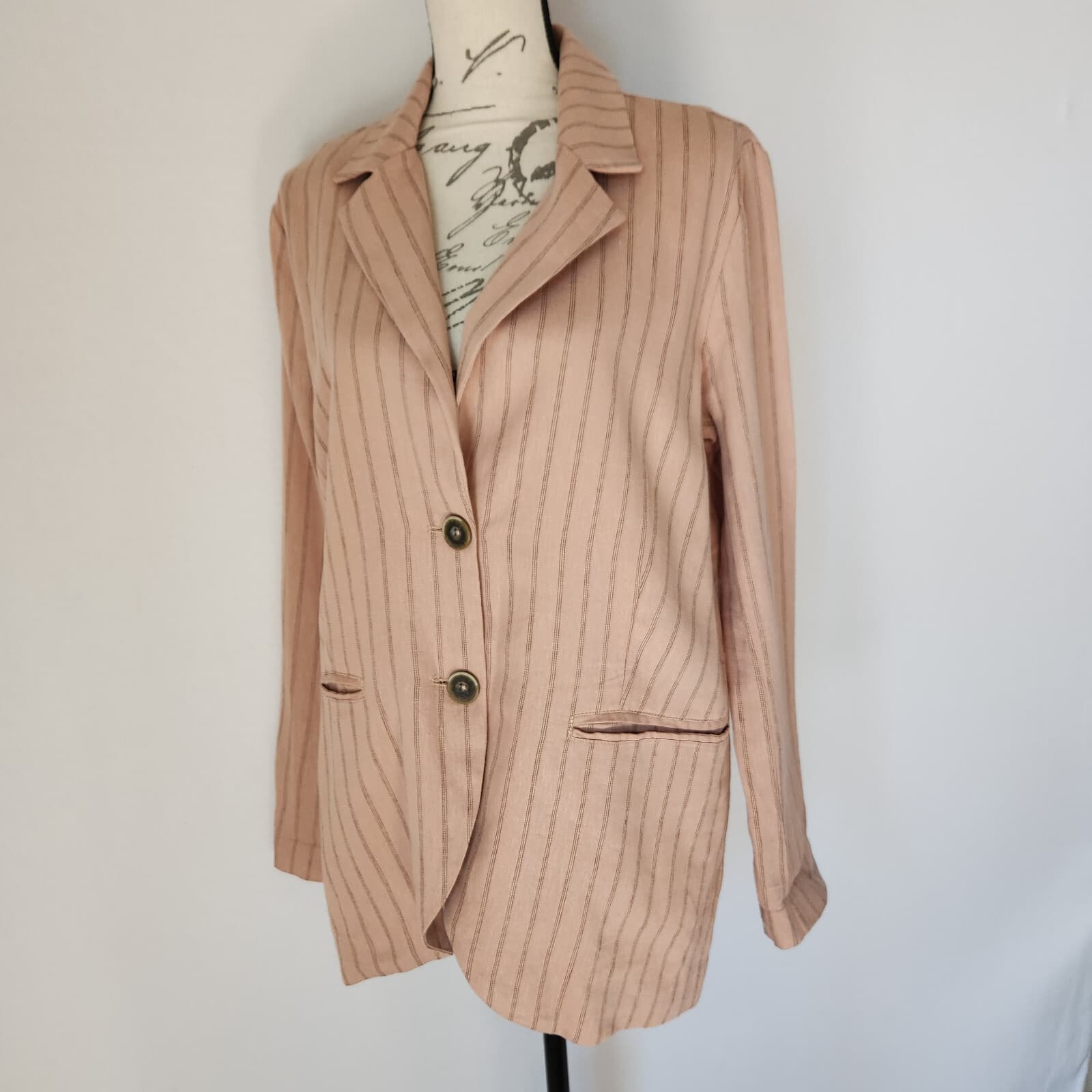 NWoT We The Free Linen Blend Slouchy Vida Blazer Button Strip Dusty Mauve Sz.S - Thumbnail 3