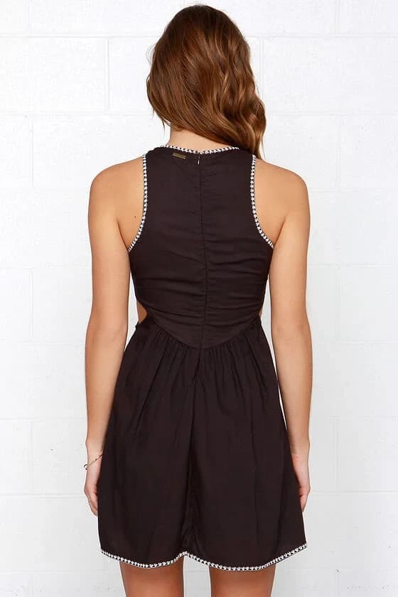 Billabong Sol Shining Embroidered Cut-Out Mini Dress Sleeveless Black Women's M - Thumbnail 3