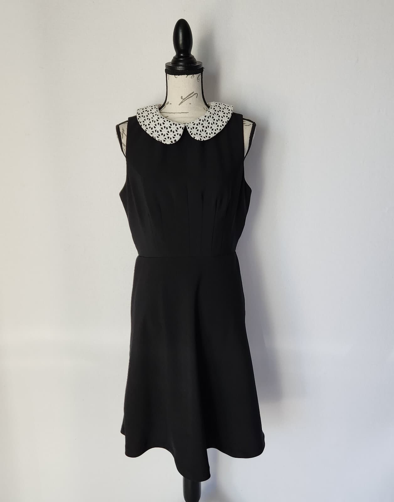 ModCloth Peter Pan Lace Collar Bouffant Dress Sleeveless Stretch Black Sz.10 - Thumbnail 2