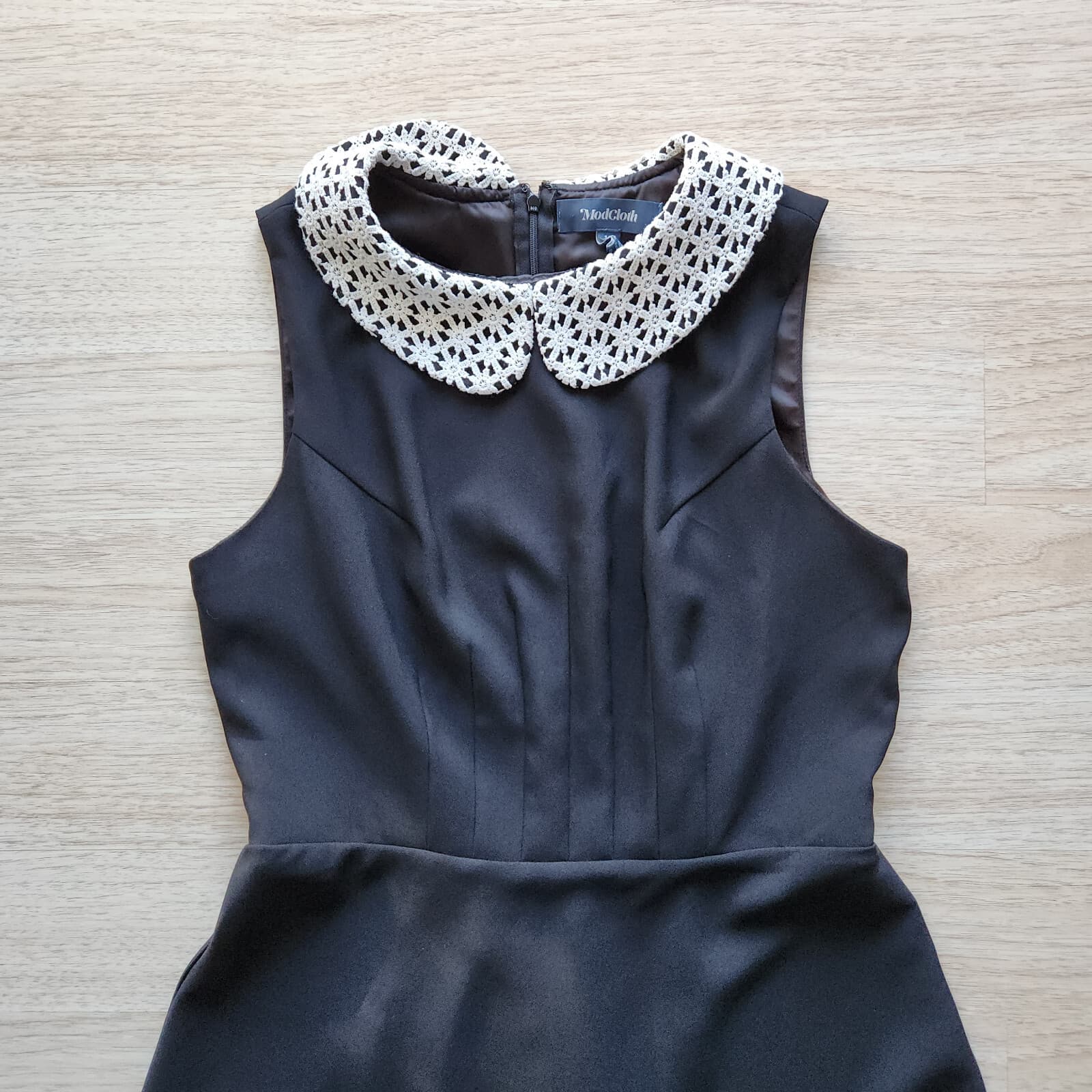 ModCloth Peter Pan Lace Collar Bouffant Dress Sleeveless Stretch Black Sz.10 - Thumbnail 3