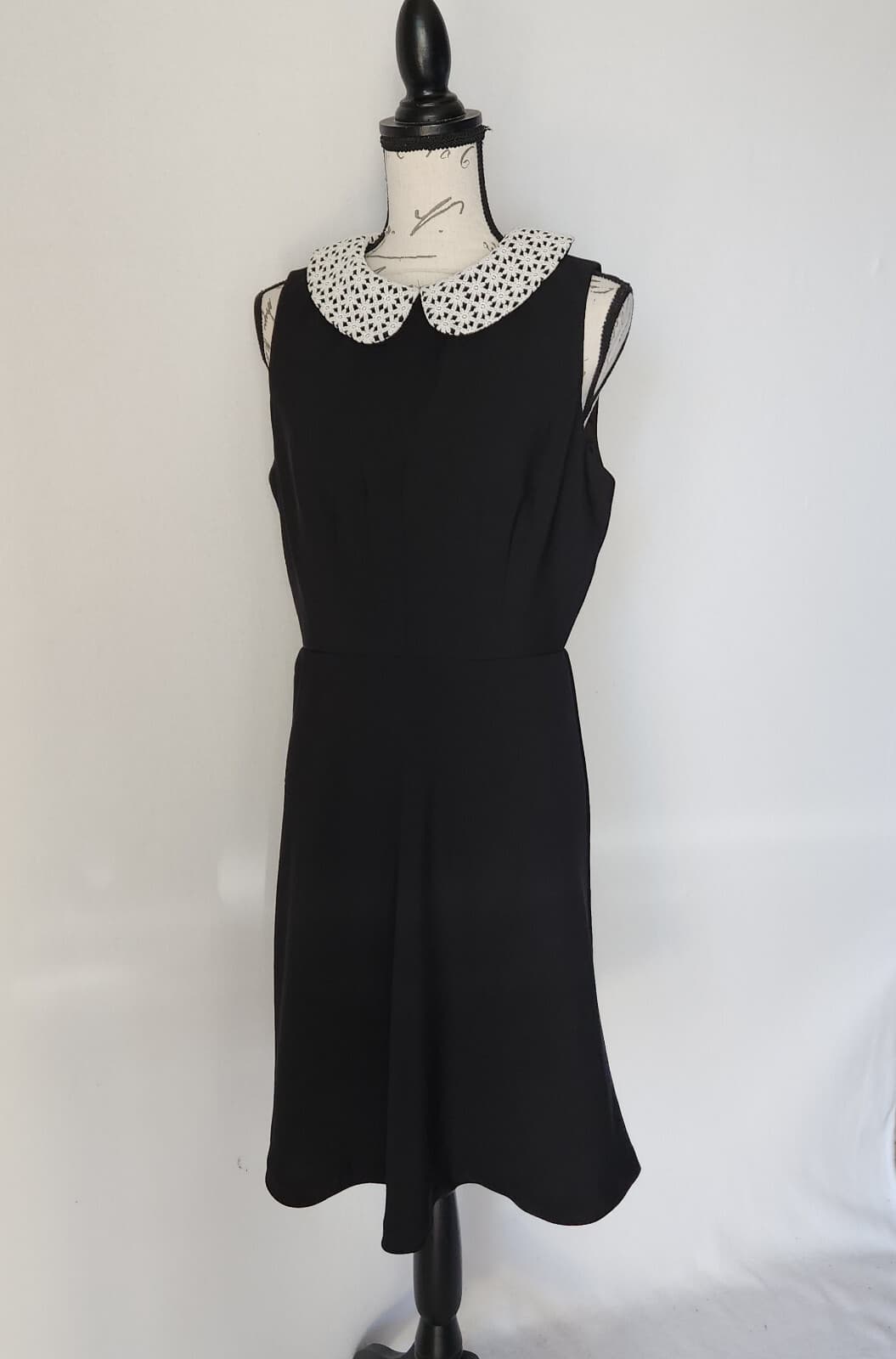 ModCloth Peter Pan Lace Collar Bouffant Dress Sleeveless Stretch Black Sz.10 - Thumbnail 4