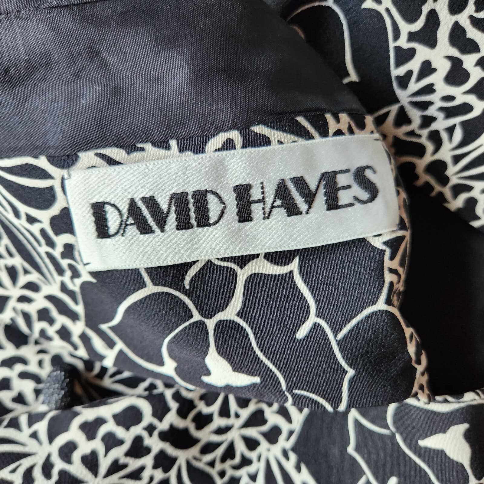 Vintage I. Magnin David Hayes 100% Silk Floral Top Button Lined Black White Sz.8 - Thumbnail 7