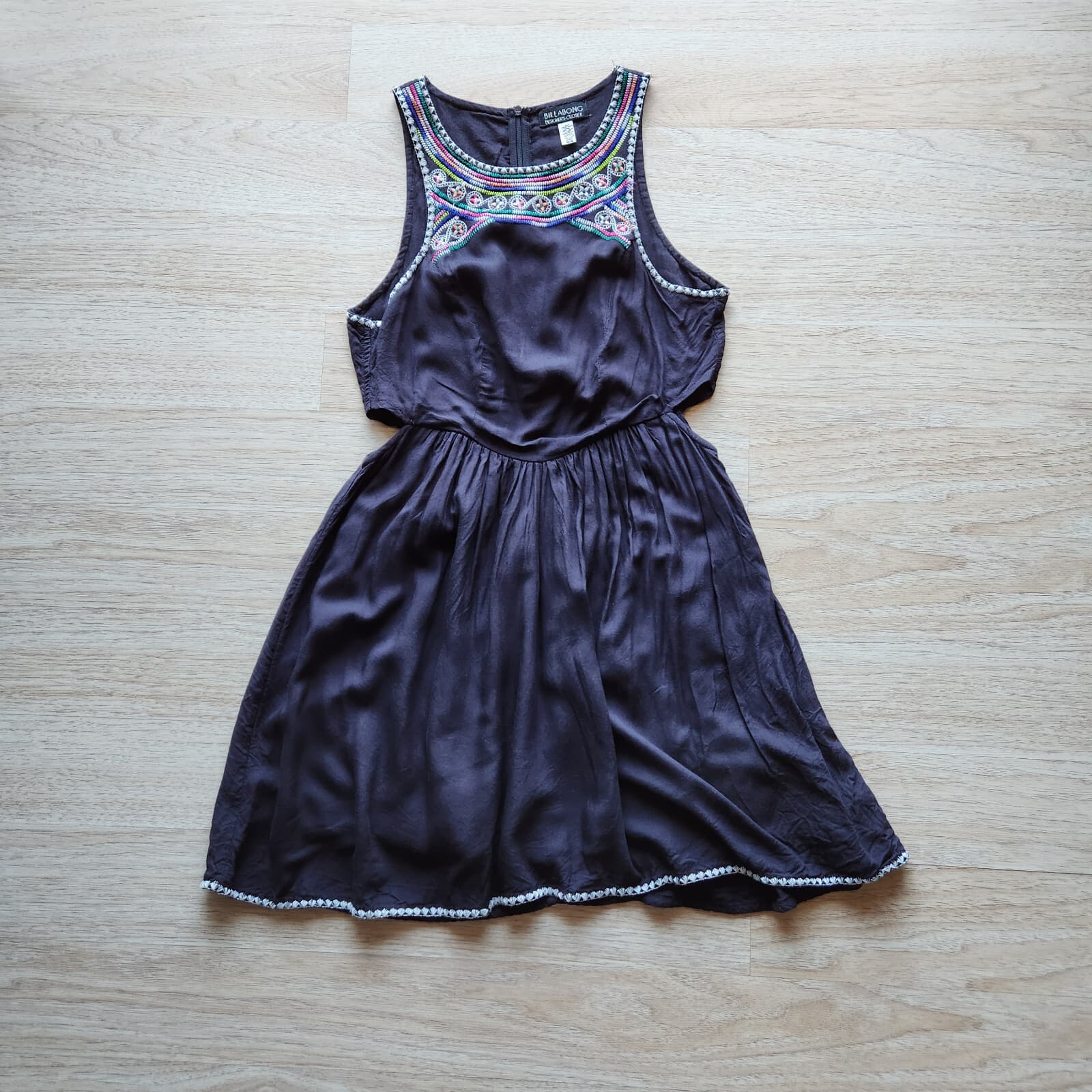 Billabong Sol Shining Embroidered Cut-Out Mini Dress Sleeveless Black Women's M - Thumbnail 10