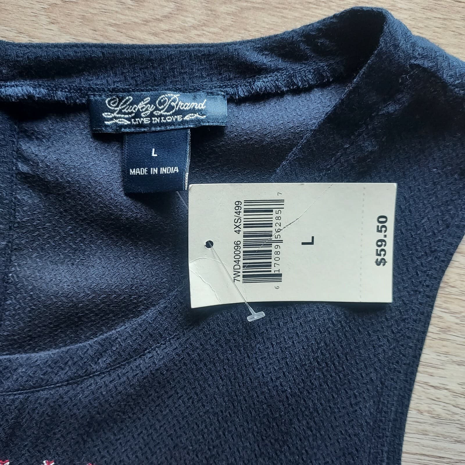 NWT Lucky Brand Floral Embroidered Tunic Top Sleeveless Navy Blue Women Sz.L $60 - Thumbnail 6