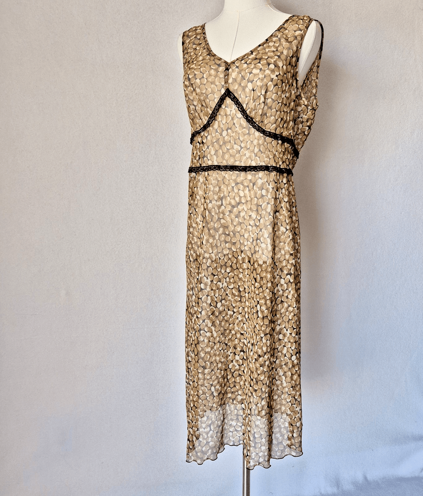 Vintage Y2K Meghan Matthews Sheer Chiffon Lace Trim Midi Dress Sleeveless Sz.10 - Thumbnail 3
