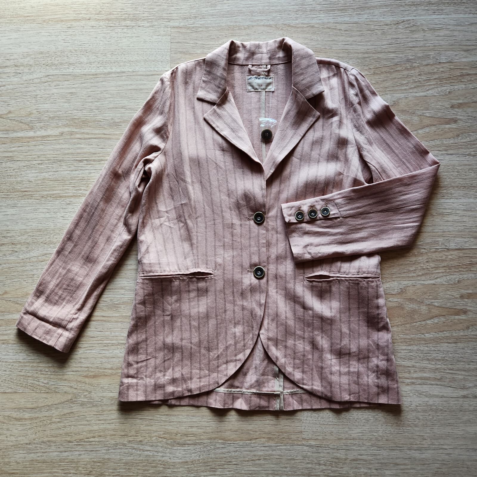 NWoT We The Free Linen Blend Slouchy Vida Blazer Button Strip Dusty Mauve Sz.S - Thumbnail 6