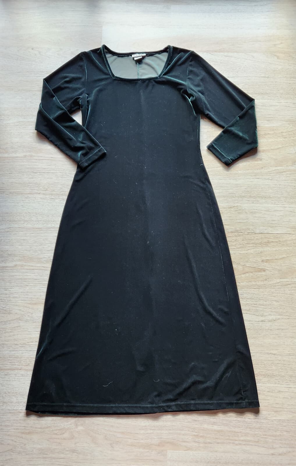 Vintage Sunbelt Made in USA Green Velvet Maxi Shift Dress Square Neck Sz.M - Thumbnail 6