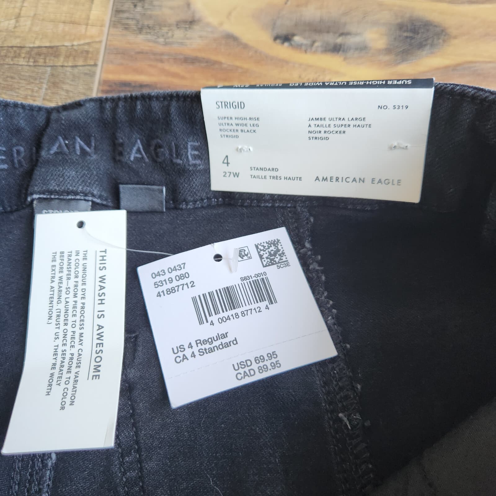 NWT American Eagle Strigid Super High-Rise Ultra Wide Leg Jeans Black Women 4/27 - Thumbnail 7