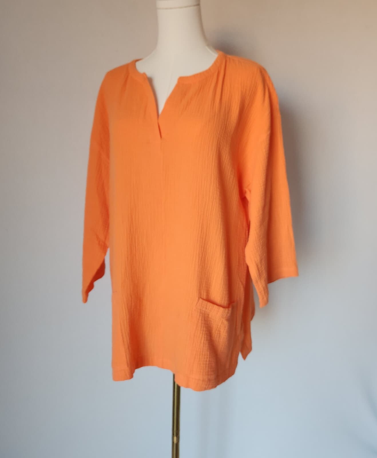 NWoT Soft Surroundings Araze Gauze Popover Top 3/4 Sleeve Pocket Cotton Orange L - Thumbnail 3