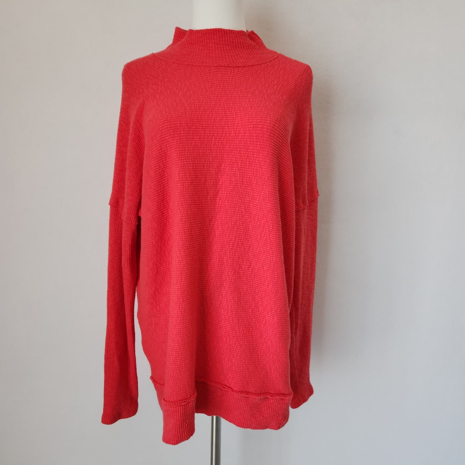 We The Free Casey Rib Knit Oversize Sweater Mock Neck Long Sleeve Fiery Red XS
