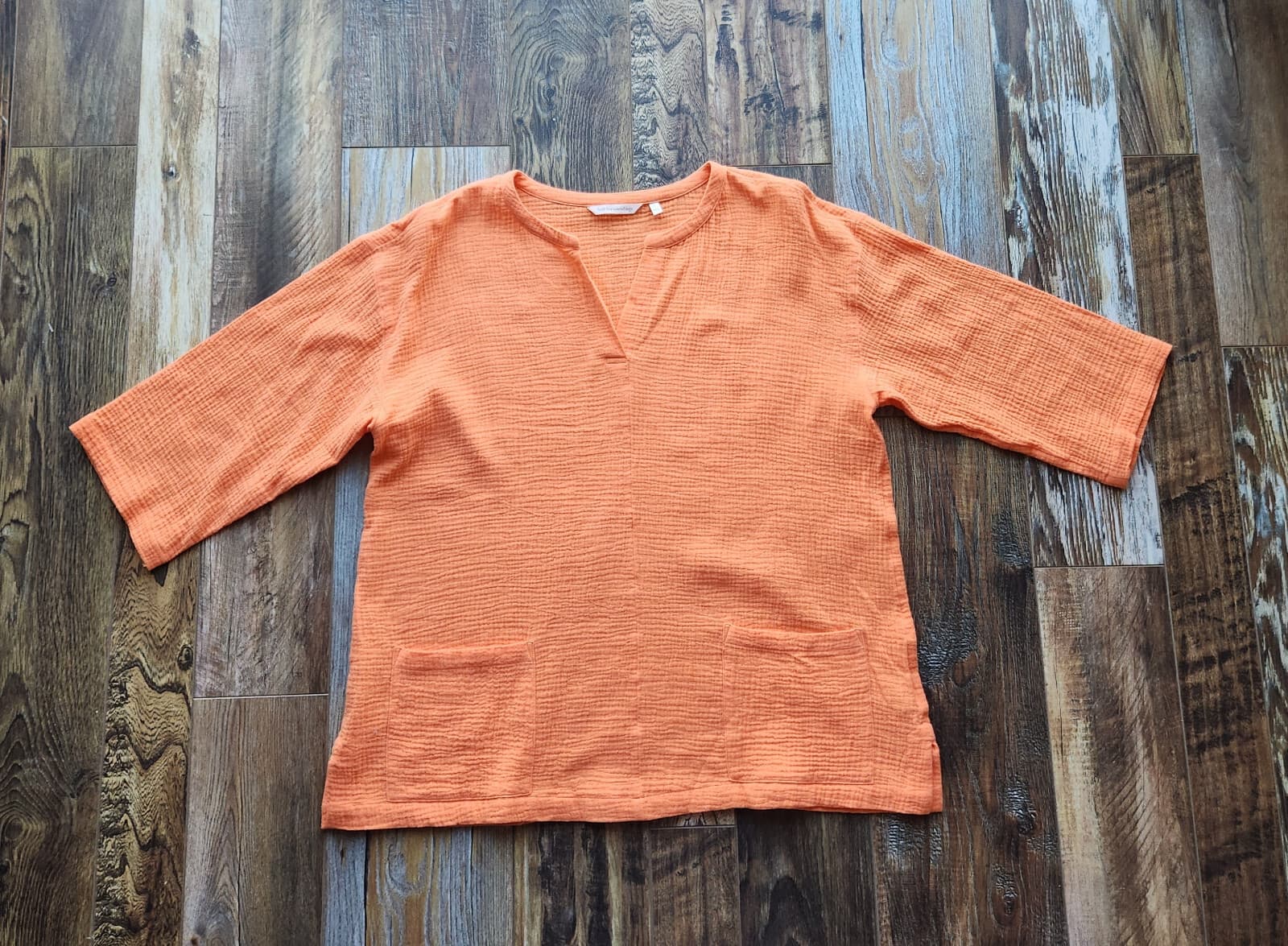 NWoT Soft Surroundings Araze Gauze Popover Top 3/4 Sleeve Pocket Cotton Orange L - Thumbnail 5